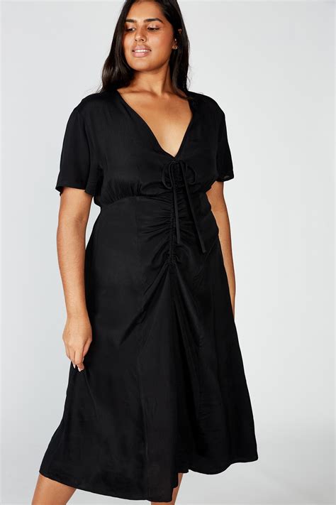 Curve Woven Marissa Gathered Front Midi Dress Black Cotton On Dresses