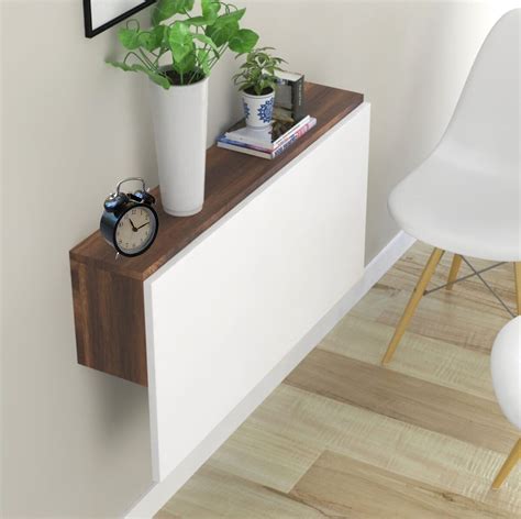 Wall Mounted Natural Wood Table Folding Table With Shelves Fold Down