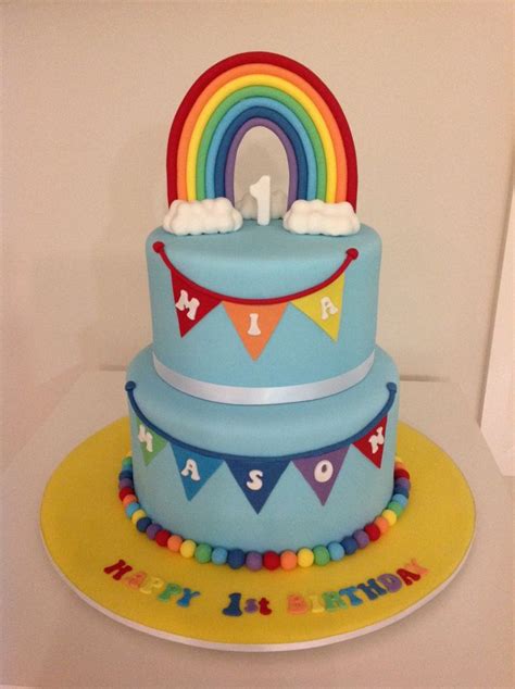 1st Birthday Rainbow Cakes Share Twin Birthday Cakes 1st Birthday