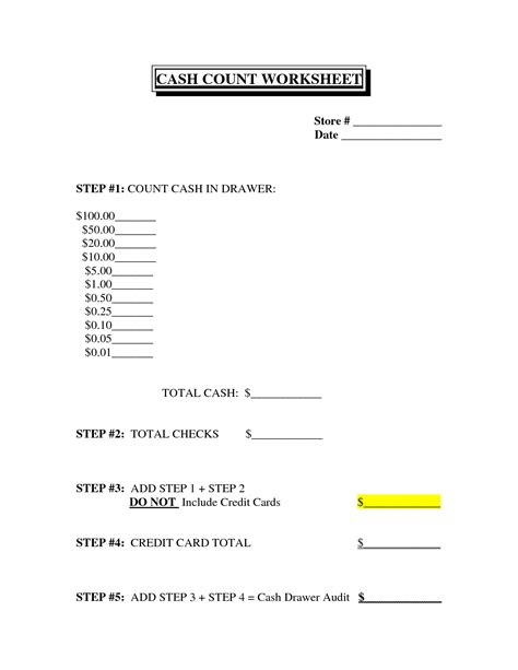 It is a process through which you can easily identify all the mistakes occur in transaction or record. 19 Best Images of Cash Count Worksheet - Cash Register Count Sheet Template, Cash Register Count ...