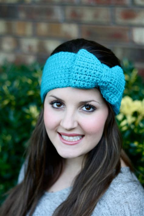 Turquoise Bow Crochet Ear Warmer Headband Crochet Leg Warmers
