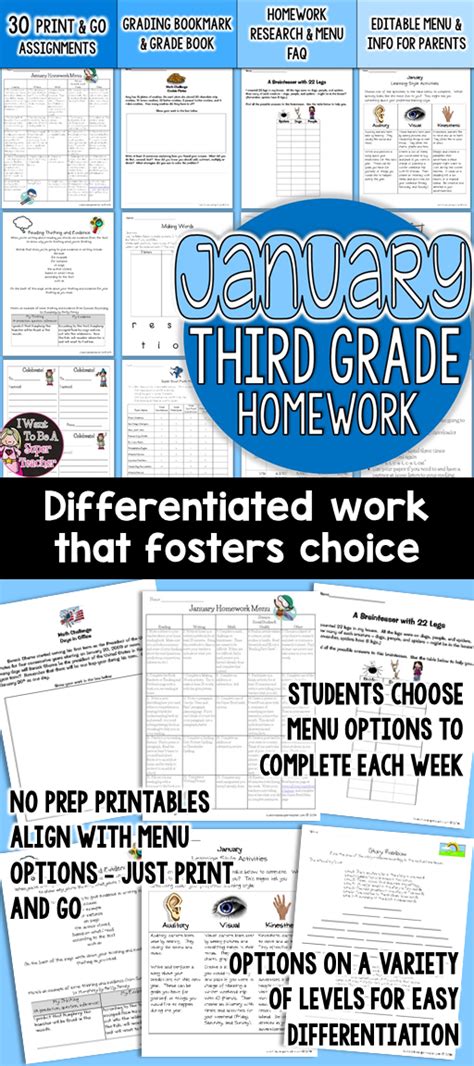 Manage Your Entire Month Of 3rd Grade Homework With Monthly Menus Save