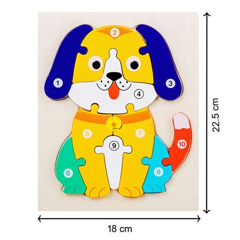 Cute Baby Colorful Wooden Dog Shaped Puzzle Numerical Number 1 10