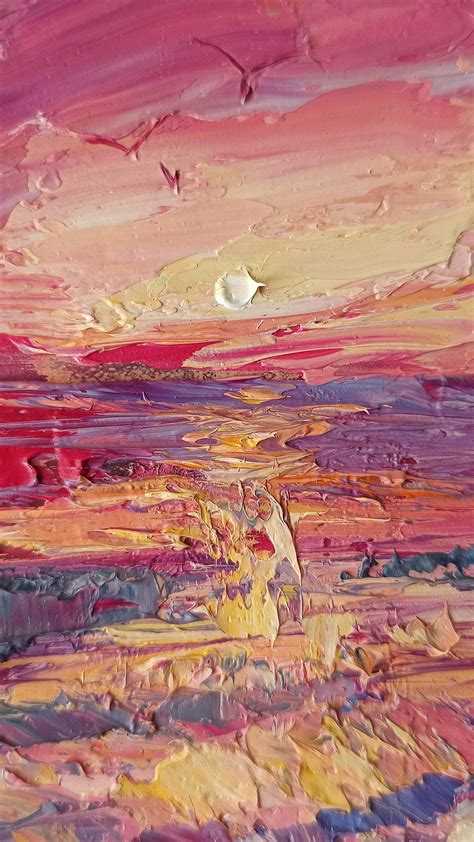 Seascape Painting Pink Sunset Ocean Oil Painting Impasto Etsy