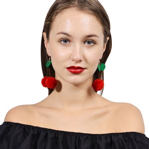 Cute Korea Style Tassel Earrings Hair Ball Cherry Shape Dangle Earrings
