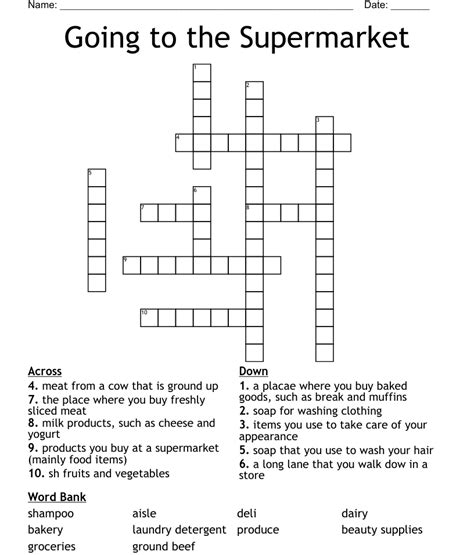 Grocery Shopping Vocabulary Crossword Wordmint