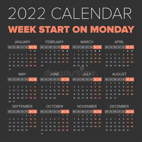 Simple 2022 Year Calendar Stock Vector Illustration Of Element 87637663