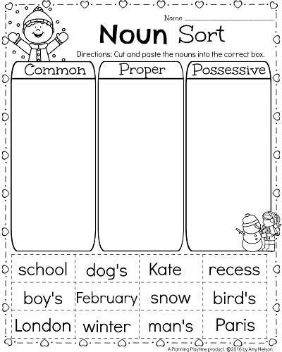 These are a great way to test kid's knowledge and prepare them for harder subjects. 1st Grade Math and Literacy Worksheets for February | Possessive nouns, Nouns first grade, Nouns ...