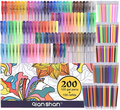 200 Pack Gel Pens Set For Coloring 100 Pens Plus 100 Refills