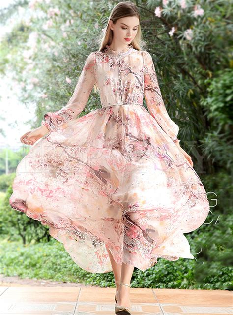 Dresses Maxi Dresses Summer Long Sleeve Chiffon Print Maxi Dress