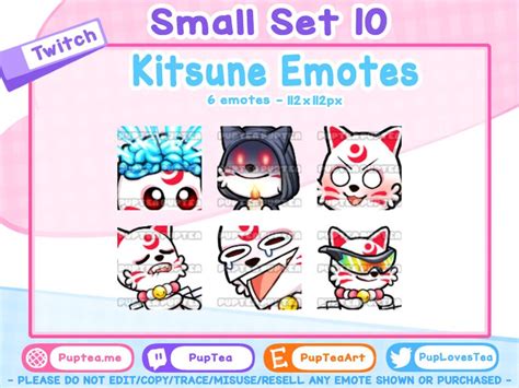 6x Cute Kitsune Emotes Pack For Twitch Youtube And Discord Set 10 Etsy