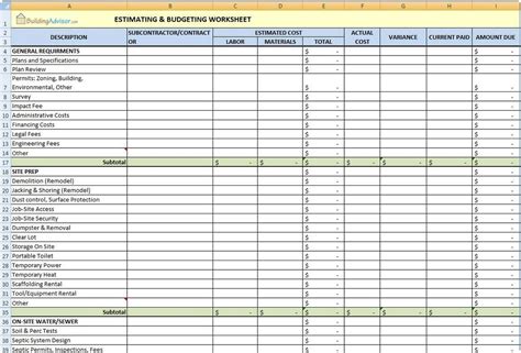 Construction Project Cost Estimate Template Excel — Db