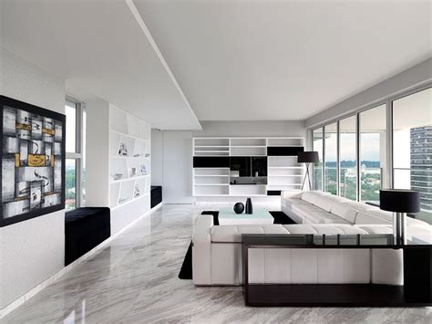 Ultra Modern Sky Condo Interior Design Black White Schemes Modern Black