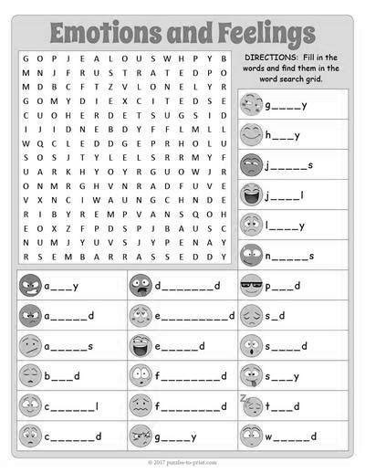 Feelings And Emotions Word Search And Fill In Puzzle Puzzles To Print