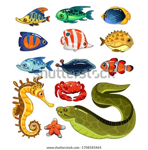 Exotic Fishes Characters Cartoon Style Set Stock Vector Royalty Free