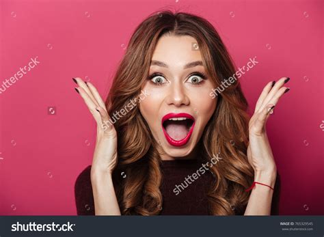 Image Excited Screaming Shocked Beautiful Woman Stock Photo Edit Now