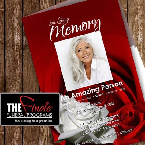 Red And White Roseville Printable Funeral Program Template Free