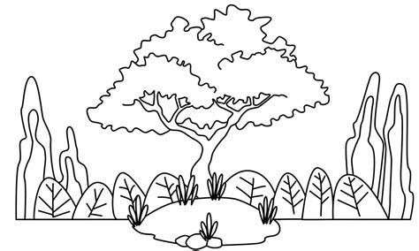 Ilustración De Un árbol Y Un Paisaje En Blanco Y Negro Para Colorear