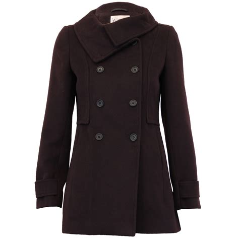 Ladies Wool Look Coat Womens Jacket Double Breasted Outerwear Trench ...