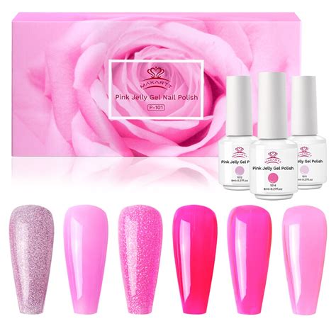 Makartt 6 Color Pink Jelly Gel Polish Kit 8ml Jelly Crystal Gel Nail