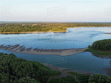 Aerial View Of Big Siberian Ob River In Beauty Summer Day Drone Shot