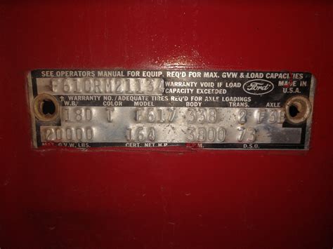 1971 Ford F 600 Vin Plate Decode Ford Truck Enthusiasts Forums