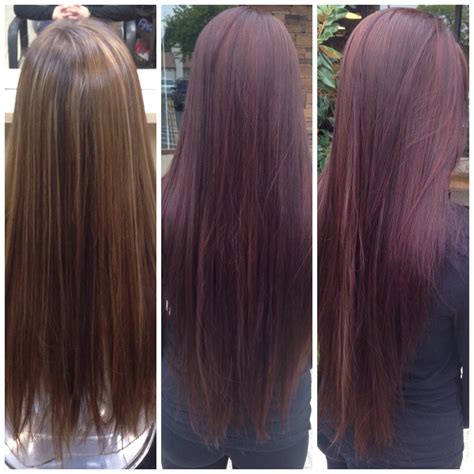 Before And After Deep Burgundy Wine Hair Color With Dark Brown