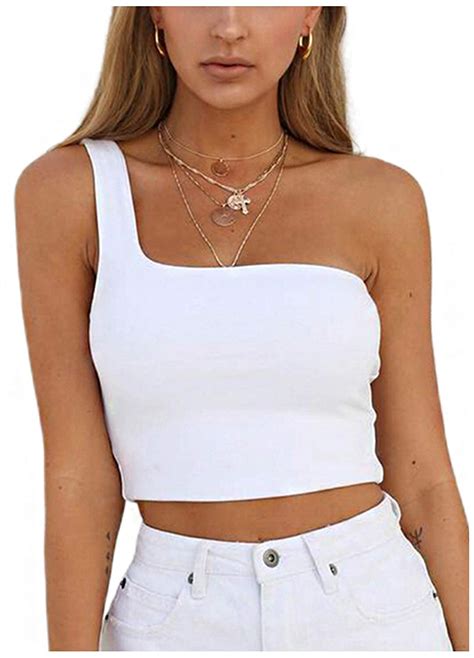 Buy Multifit Womens Sexy One Shoulder Sleeveless Crop Tops Summer
