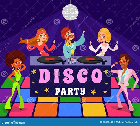Vector Cartoon Retro Illustration Of A Man And A Woman In A Disco Club
