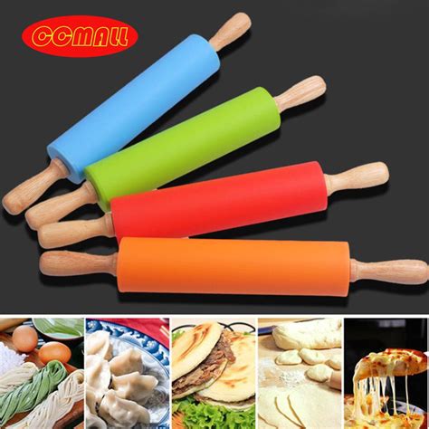 Silicone Non Stick Wooden Handle Rolling Pin Pastry Dough Flour Roller