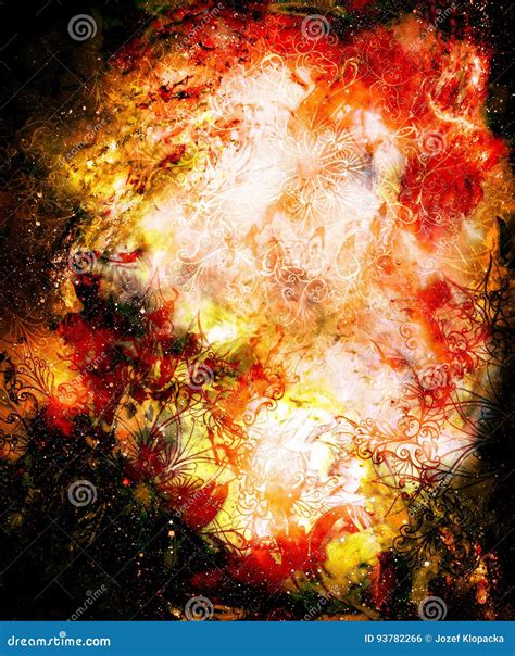Ornamental Mandala In Cosmic Space Fire Effect Stock Illustration