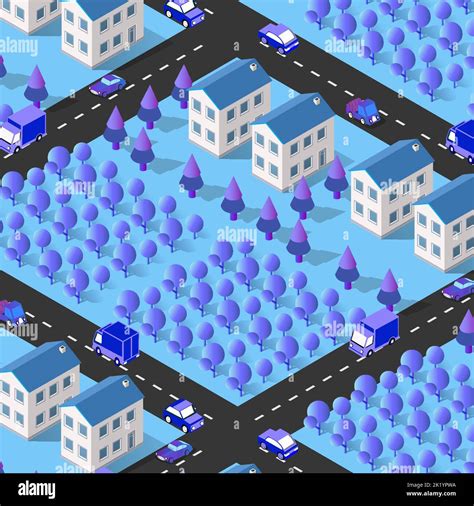 City Urban Area Map Isometric Vehicles 3d Illustration Stock Vector