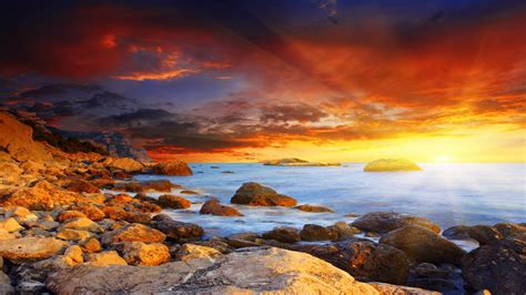 Sunset Landscapes Nature Coast Hdr Photography 1920x1080 Wallpaper High