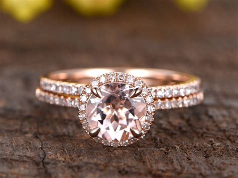 Classy solitaire diamond engagement ring with a sparkly round half carat diamond in 18k solid gold. 6.5mm Round Cut morganite engagement ring set,Curved U ...