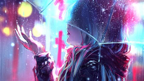 Raining Anime Girl Blur Lights 4k Hd Anime 4k Wallpapers