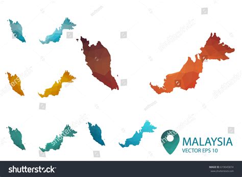 Set Malaysia Maps Bright Gradient Map Stock Vector Royalty Free