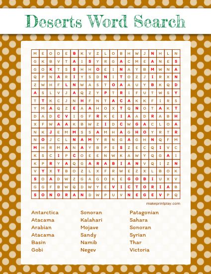 Deserts Word Search Pdf Ready To Print And Play Customize The Words
