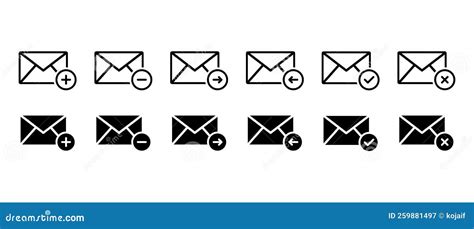 Email Vector Icons Set Sending Message Black And White Line Symbol