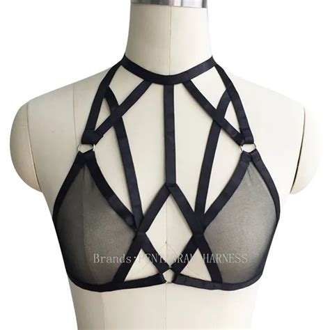 2017 Women Sexy Lace Sheer Bralette Top Bondage Cage Harness Bra Tulle Black Elastic Bondage