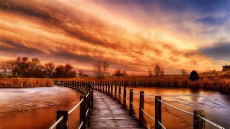Autumn River Sky Wooden Bridge Ultra Hd 3840x2160 Wallpaper
