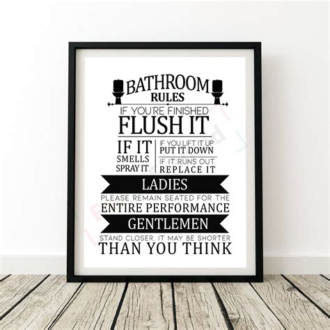 Bathroom Rules Print Toilet Sign Picture Funny Wc Humour Wordart Wall Poster Ebay