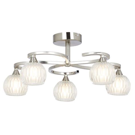 Cora 5 Light Semi Flush Ceiling Light Satin Chrome Ceiling Lights