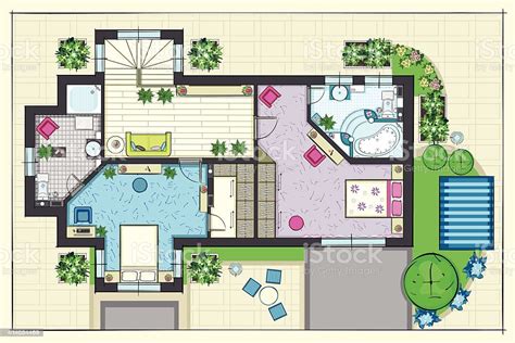 House Plan Top View Of A Second Floor Stock Illustration