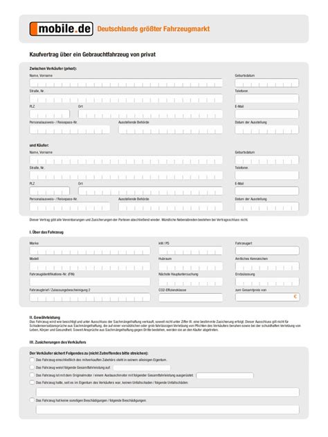 Kaufvertrag auto word pdf kostenloser download. Blanko Kaufvertrag