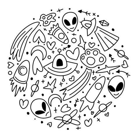 Outer Space Sketch Doodle Set Space Doodle Ufo Elements On An