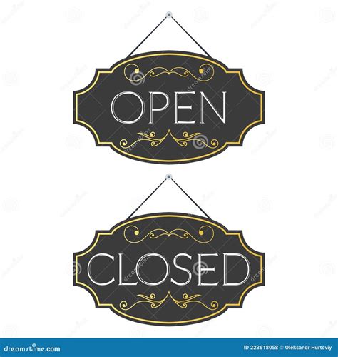Open And Closed Ornate Vintage Or Retro Signs Template Design For Shop