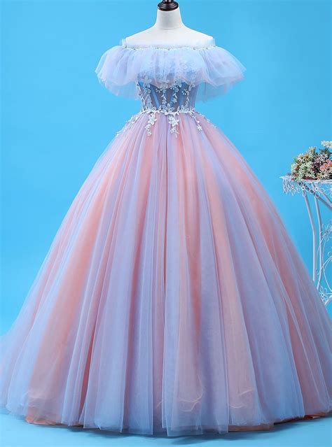 Ball Gown Pink Tulle Off The Shoulder Prom Dress Ball Gowns Gowns
