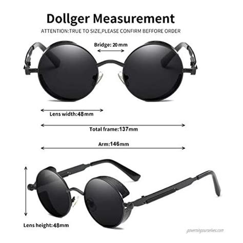 Dollger Gothic Steampunk Black Round Glasses Metal Frame Sunglasses B07213v7h2