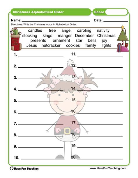 You should really learn the alphabet. Christmas Words Alphabetical Order Worksheet | Christmas ...