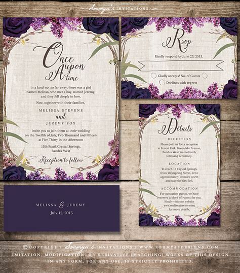 Purple Floral Wedding Invitation Enchanted Forest